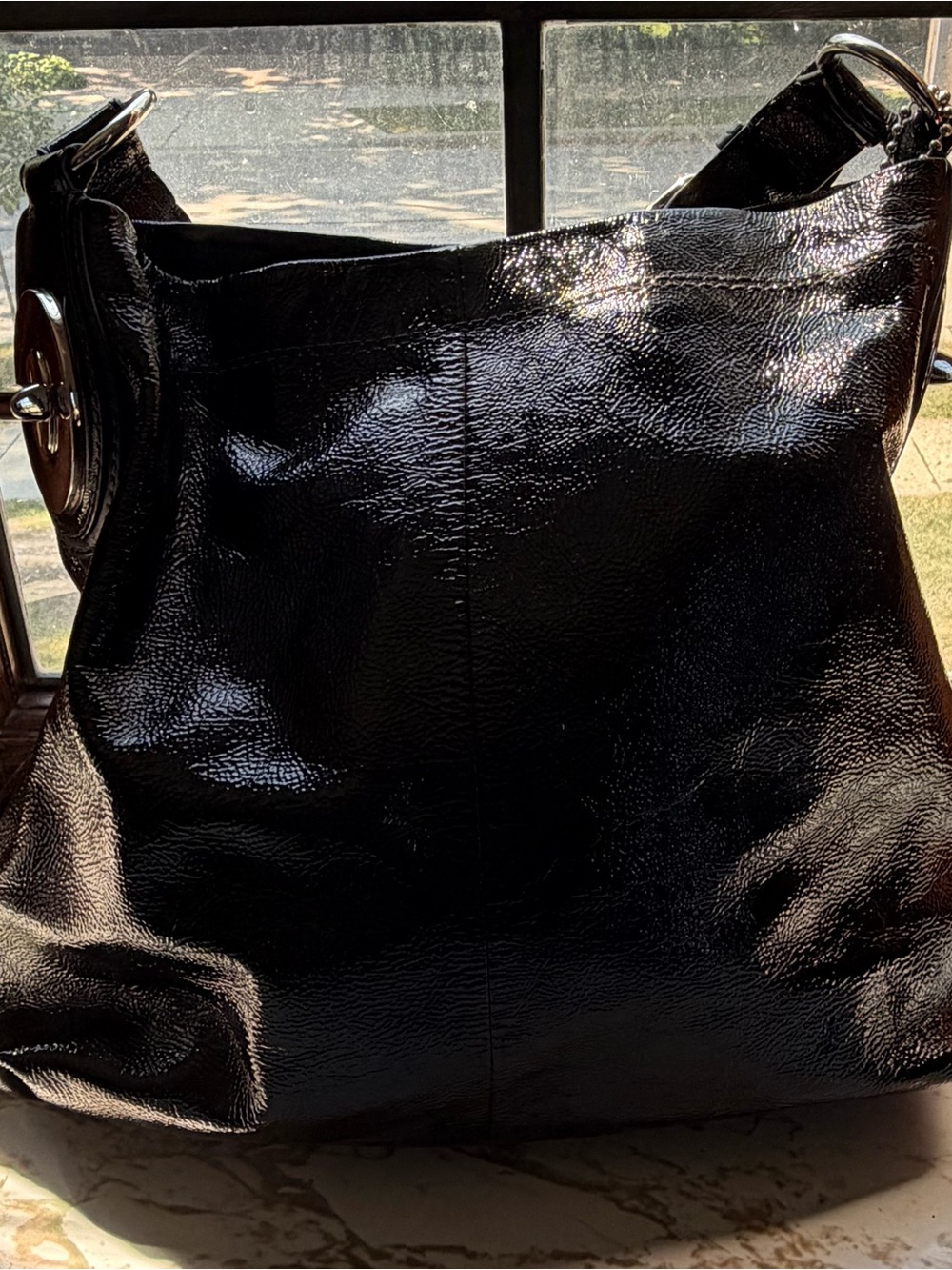 Coach Peyton Black Patent Leather Shoulder Hobo